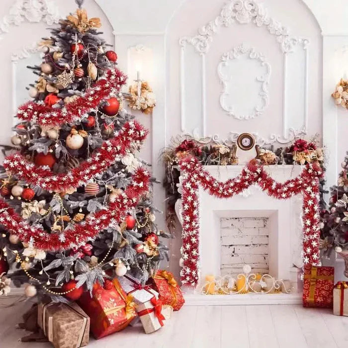 Guirlanda de Natal Vermelha Artificial com Cristais Decorativos