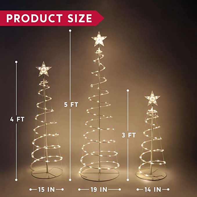 Trio de Ćrvores de Natal Espiral com Luzes LED Integradas