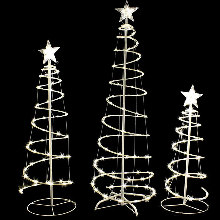 Trio de Ćrvores de Natal Espiral com Luzes LED Integradas