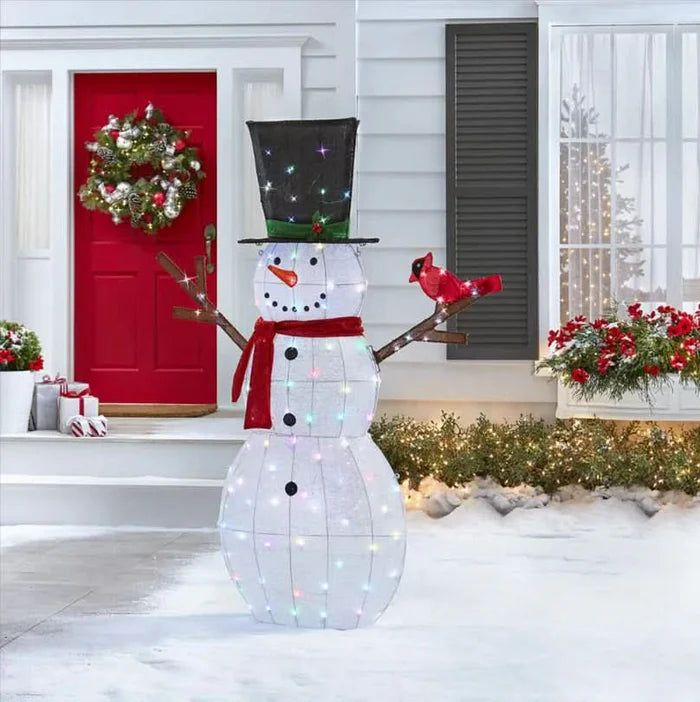 Boneco de Neve Iluminado com 100 LEDs Multicoloridos – 1,82 m de Altura para um Natal Vibrante e Alegre