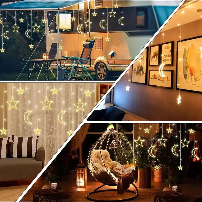 Iluminação Solar LED Lua e Estrela - Encanto Natalino