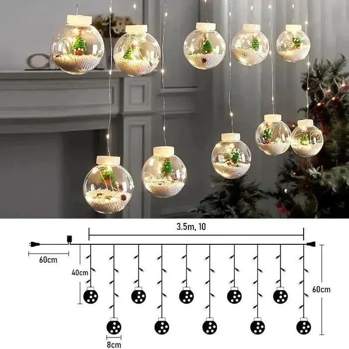 Decoração de Natal com Cortina de Luzes LED em Formato de Bolinhas
