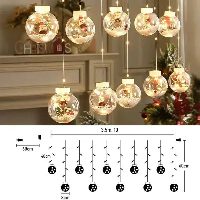Decoração de Natal com Cortina de Luzes LED em Formato de Bolinhas