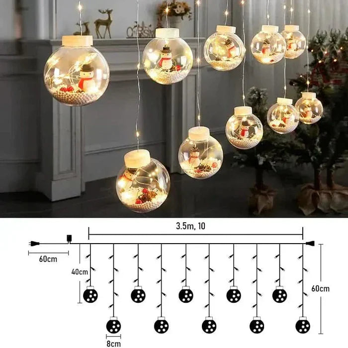 Decoração de Natal com Cortina de Luzes LED em Formato de Bolinhas