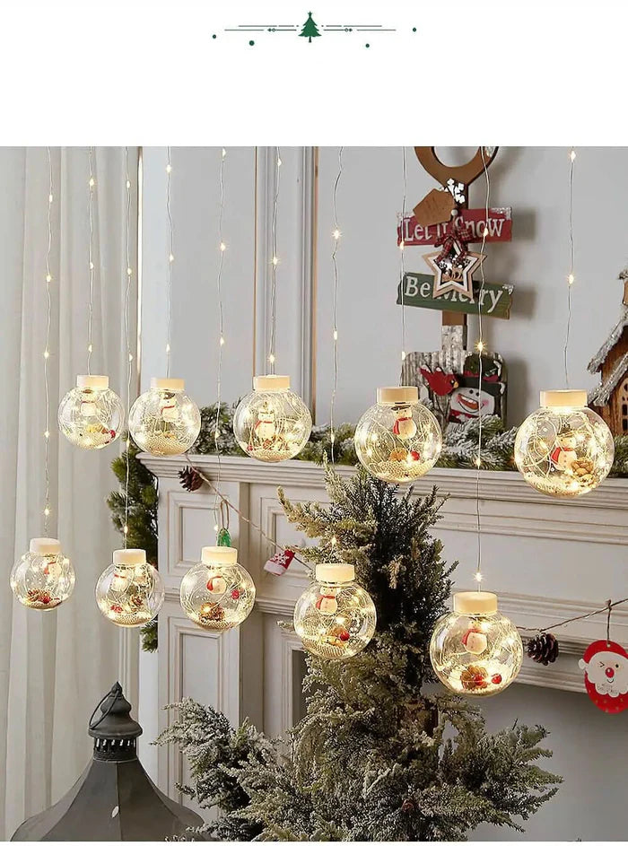 Decoração de Natal com Cortina de Luzes LED em Formato de Bolinhas