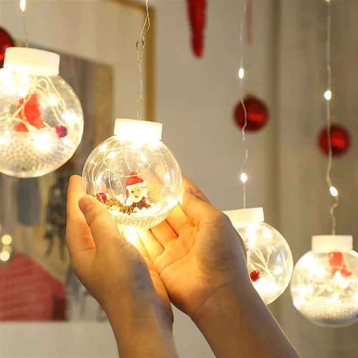 Decoração de Natal com Cortina de Luzes LED em Formato de Bolinhas