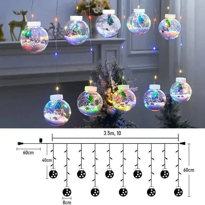 Decoração de Natal com Cortina de Luzes LED em Formato de Bolinhas