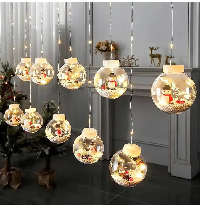 Decoração de Natal com Cortina de Luzes LED em Formato de Bolinhas