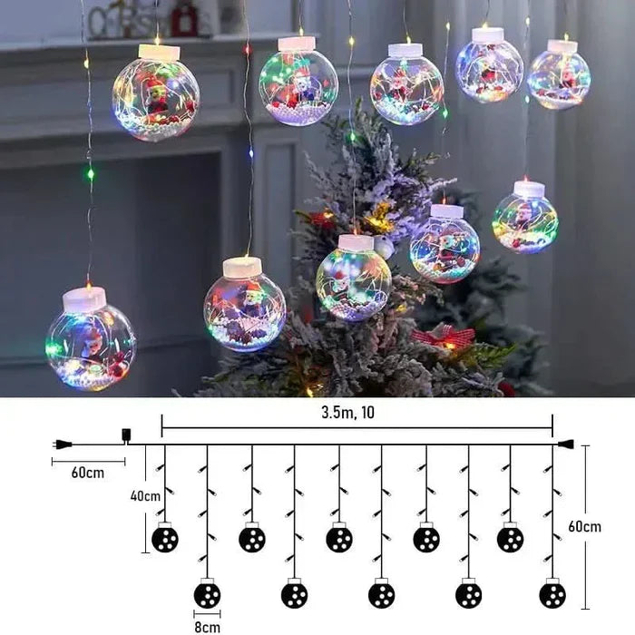 Decoração de Natal com Cortina de Luzes LED em Formato de Bolinhas