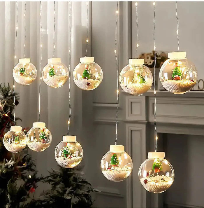 Decoração de Natal com Cortina de Luzes LED em Formato de Bolinhas