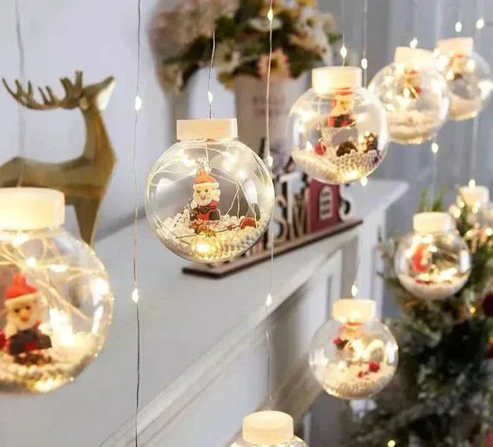 Decoração de Natal com Cortina de Luzes LED em Formato de Bolinhas