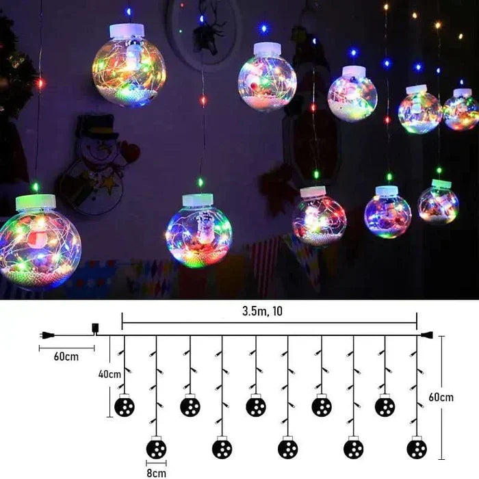 Decoração de Natal com Cortina de Luzes LED em Formato de Bolinhas