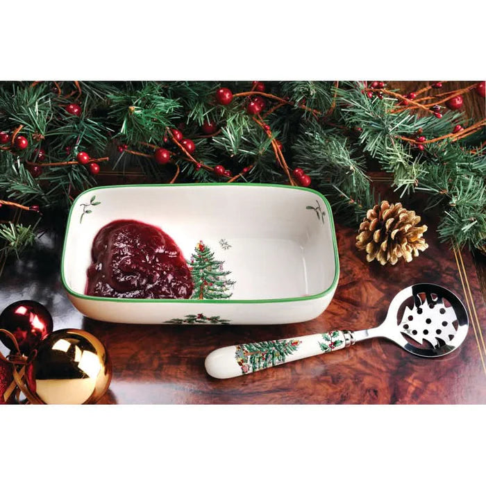 Conjunto Natalino de Travessa com Colher - Estampa de Árvore de Natal