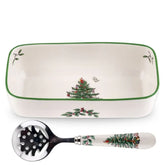 Conjunto Natalino de Travessa com Colher - Estampa de Árvore de Natal