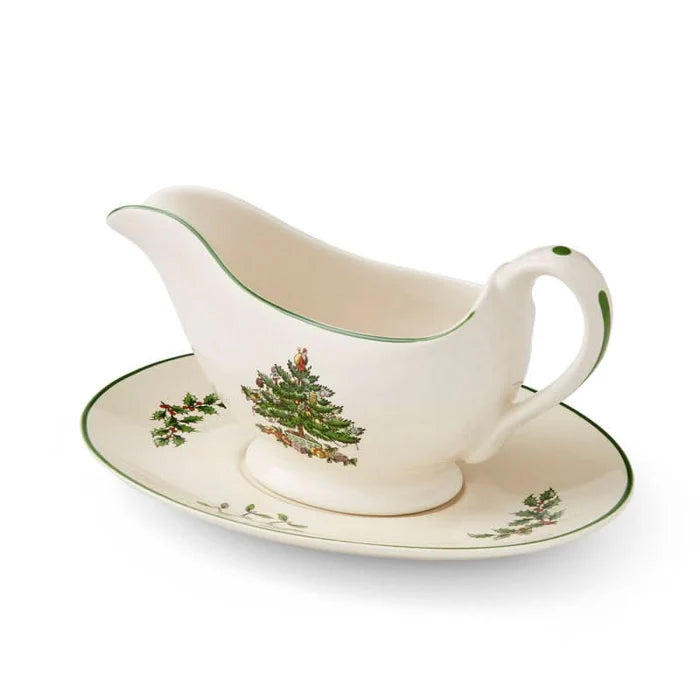 Conjunto de Chaleira e Pires com Estampa de Árvore de Natal