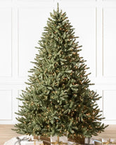 Árvore de Natal Blue Spruce com Galhos Flexíveis, Base Metálica e Luzes LED Embutidas