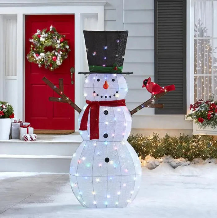 Boneco de Neve Iluminado com 100 LEDs Multicoloridos – 1,82 m de Altura para um Natal Vibrante e Alegre