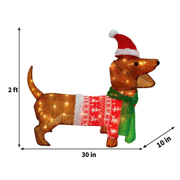 Lanterna Decorativa de Jardim em Forma de Cachorro Salsicha – 40 LEDs Brancos Quentes, 61 cm de Charme Natalino
