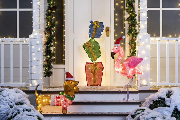 Lanterna Decorativa de Jardim em Forma de Cachorro Salsicha – 40 LEDs Brancos Quentes, 61 cm de Charme Natalino