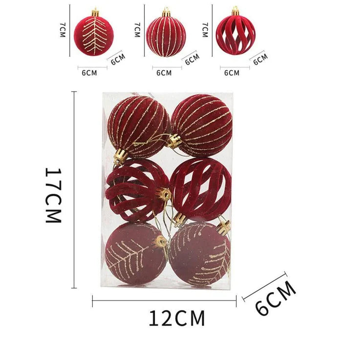 Conjunto de 6 Bolas de Natal de Veludo 6cm