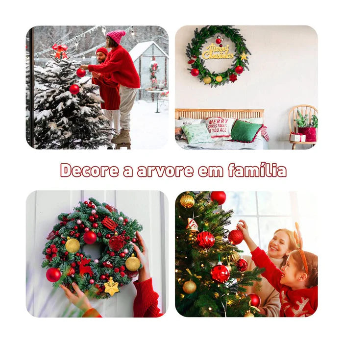 Conjunto com 70 Bolas Decorativas para Árvore de Natal - Enfeites Pendentes com Iluminação LED