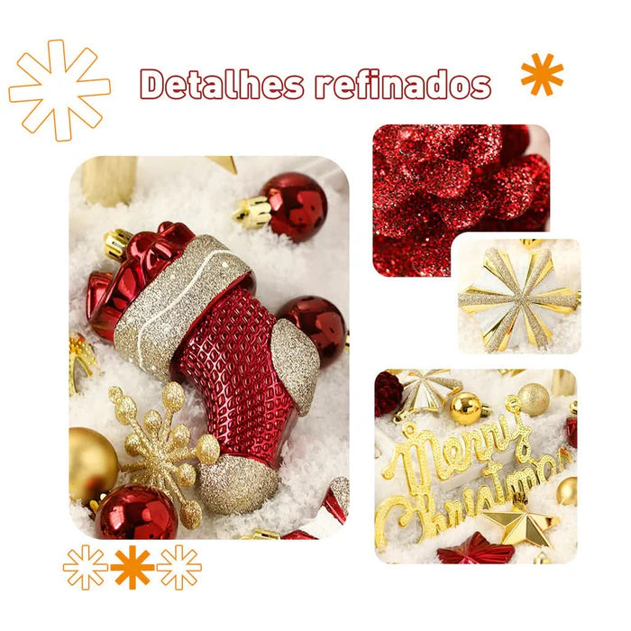 Conjunto com 70 Bolas Decorativas para Árvore de Natal - Enfeites Pendentes com Iluminação LED