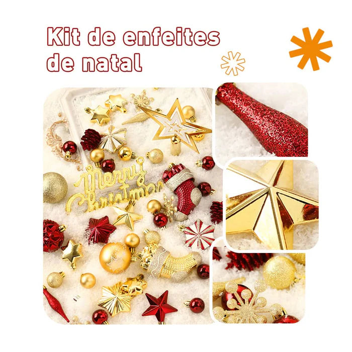 Conjunto com 70 Bolas Decorativas para Árvore de Natal - Enfeites Pendentes com Iluminação LED