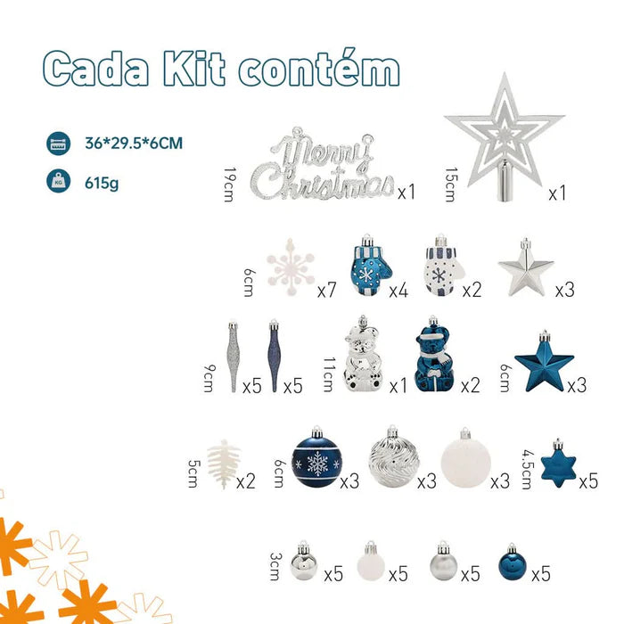 Conjunto com 70 Bolas Decorativas para Árvore de Natal - Enfeites Pendentes com Iluminação LED