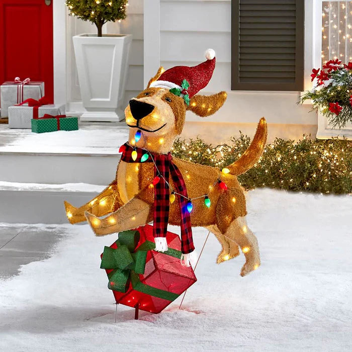 Cachorrinho de Natal Alegre com 144 LEDs Coloridos – Diversão e Luz para Sua Decoração