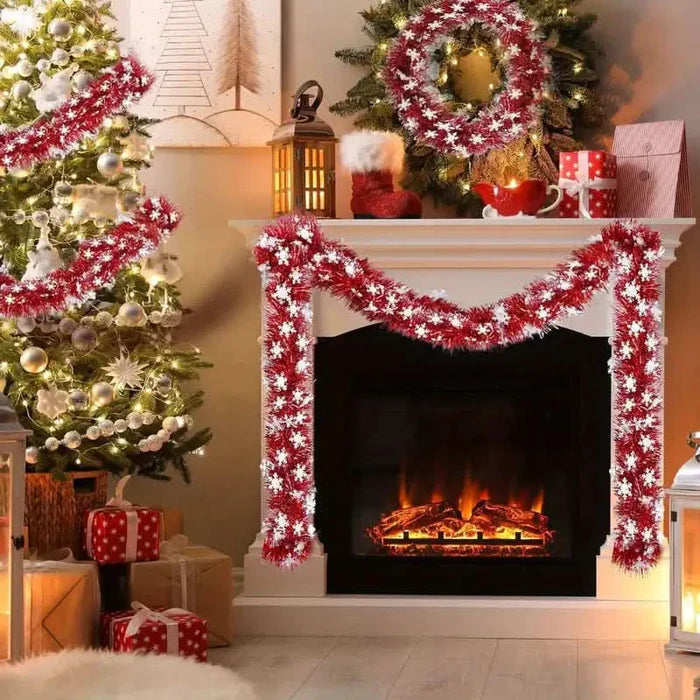 Guirlanda de Natal Vermelha Artificial com Cristais Decorativos