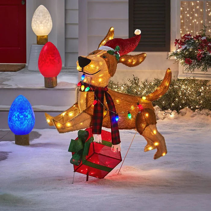 Cachorrinho de Natal Alegre com 144 LEDs Coloridos – Diversão e Luz para Sua Decoração
