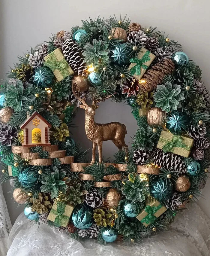 Guirlanda Natalina Luxuosa de 65 cm com Iluminação LED – Sofisticação e Brilho para Sua Decoração