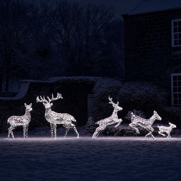 Conjunto de 5 Renas Natalinas Iluminadas com LEDs Bicolor – Encanto e Luz para Sua Decoração de Natal