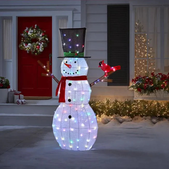 Boneco de Neve Iluminado com 100 LEDs Multicoloridos – 1,82 m de Altura para um Natal Vibrante e Alegre