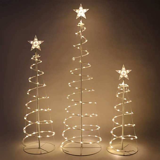 Trio de Árvores de Natal Espiral com Luzes LED Integradas