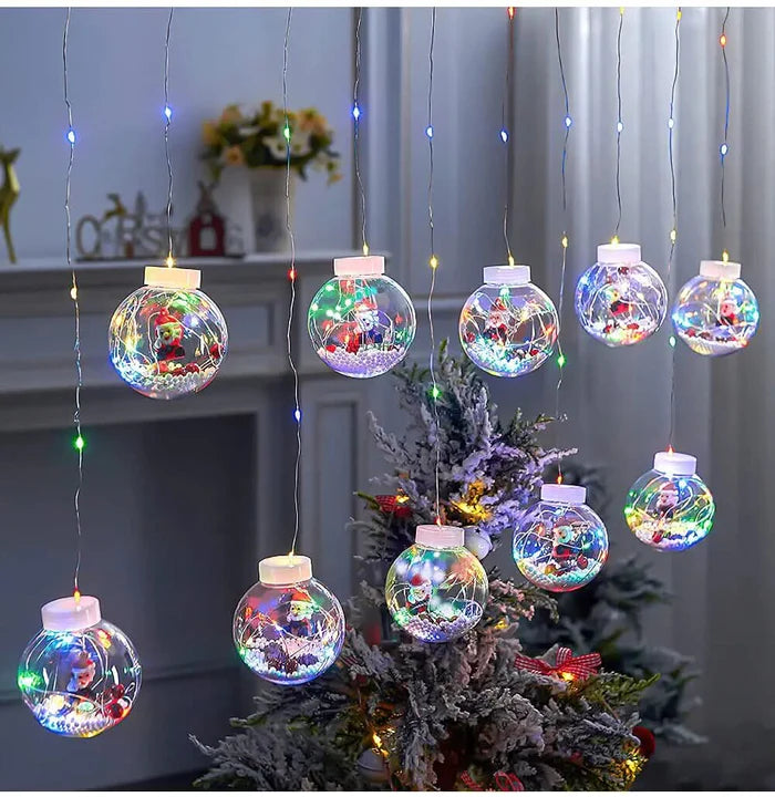 Decoração de Natal com Cortina de Luzes LED em Formato de Bolinhas