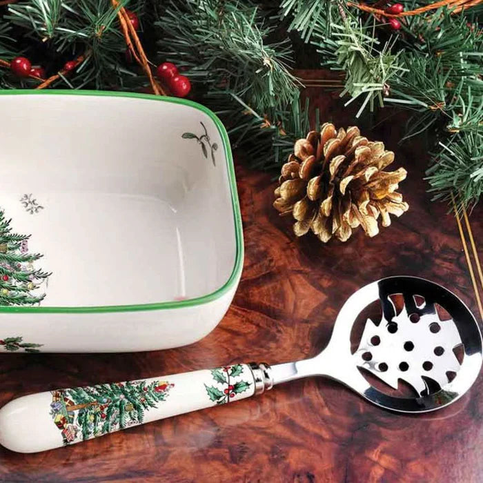 Conjunto Natalino de Travessa com Colher - Estampa de Árvore de Natal