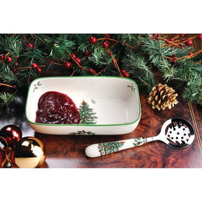 Conjunto Natalino de Travessa com Colher - Estampa de Árvore de Natal