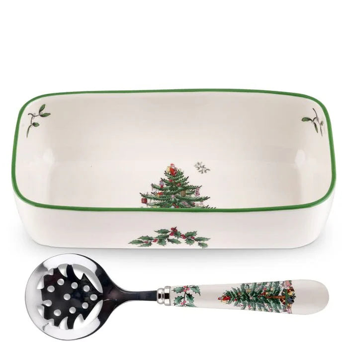 Conjunto Natalino de Travessa com Colher - Estampa de Árvore de Natal