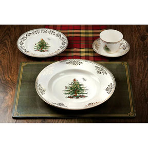 Conjunto Natalino de 4 Peças – Estampa de Árvore de Natal com Detalhes Dourados