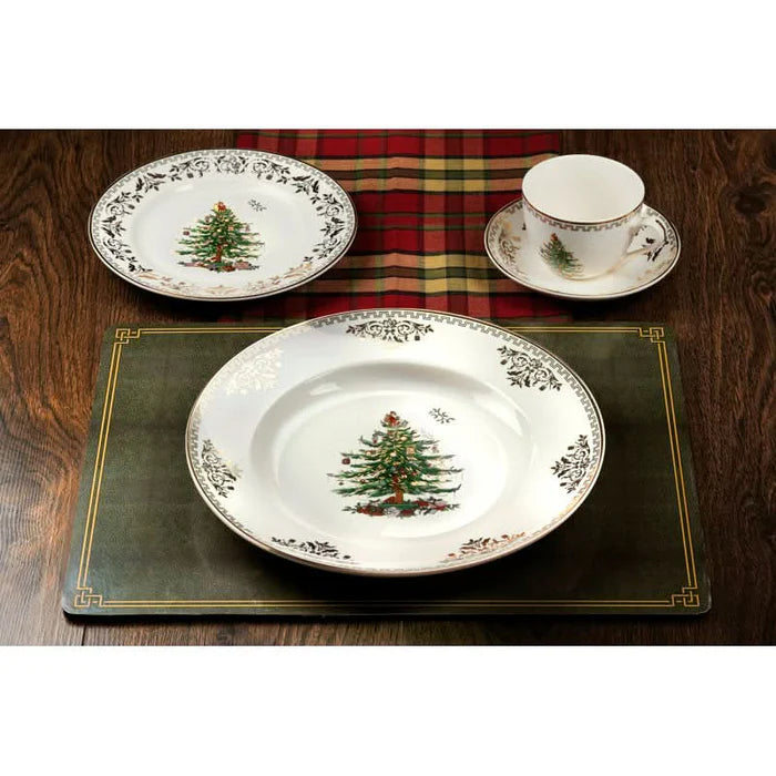 Conjunto Natalino de 4 Peças – Estampa de Árvore de Natal com Detalhes Dourados