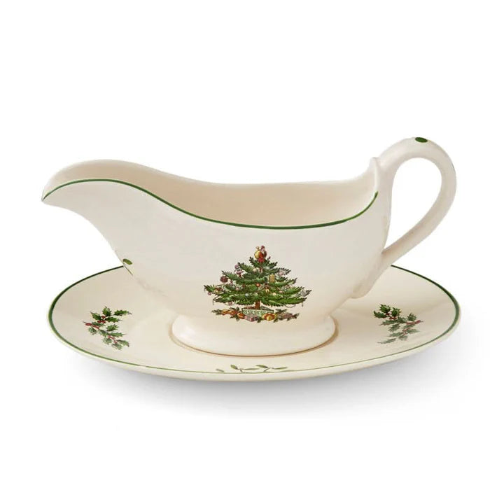 Conjunto de Chaleira e Pires com Estampa de Árvore de Natal
