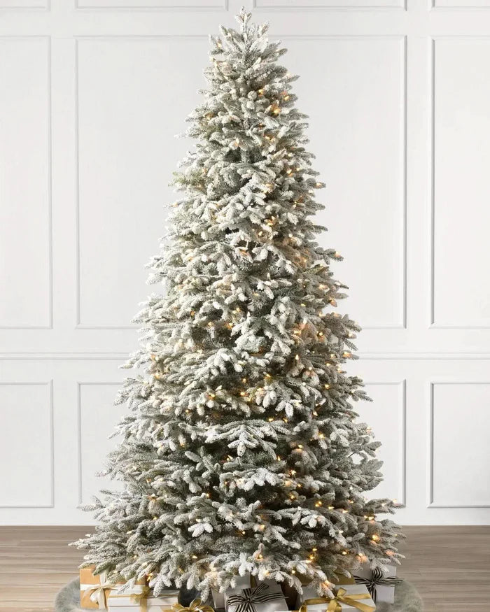 Árvore de Natal Nevada Frosted Fraser com Luzes LED Embutidas e Galhos Flexíveis