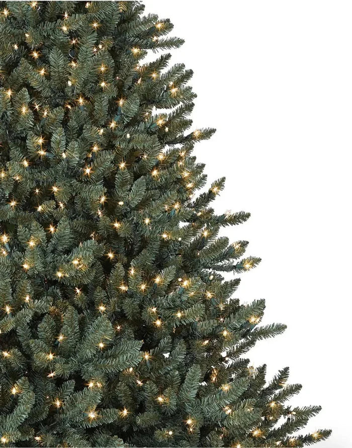 Árvore de Natal Blue Spruce com Galhos Flexíveis, Base Metálica e Luzes LED Embutidas