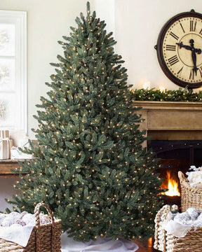 Árvore de Natal Blue Spruce com Galhos Flexíveis, Base Metálica e Luzes LED Embutidas