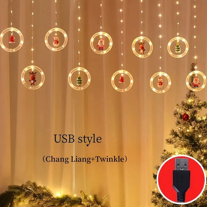 Decoração Natalina LED Colorida do Papai Noel para janela com Conexão USB