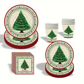 Kit de Talheres para Festa de Natal com 80 Peças - Pratos, Copos Descartáveis