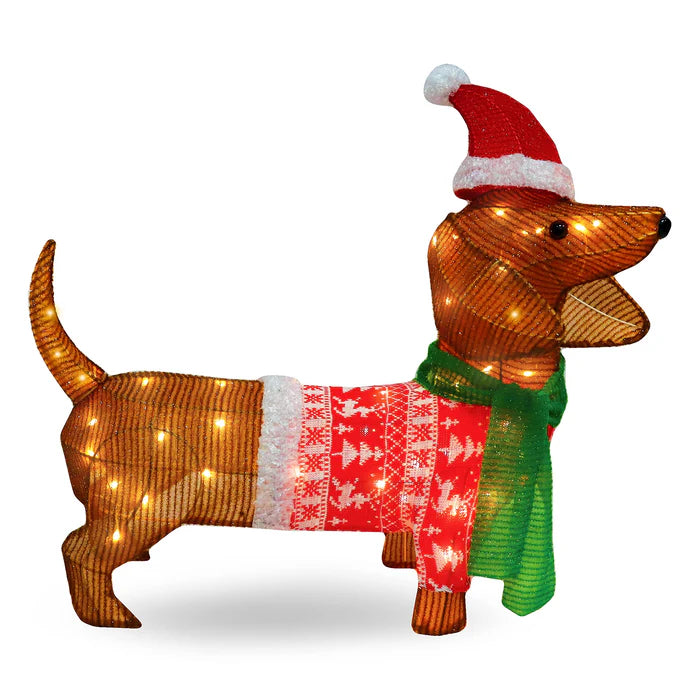 Lanterna Decorativa de Jardim em Forma de Cachorro Salsicha – 40 LEDs Brancos Quentes, 61 cm de Charme Natalino