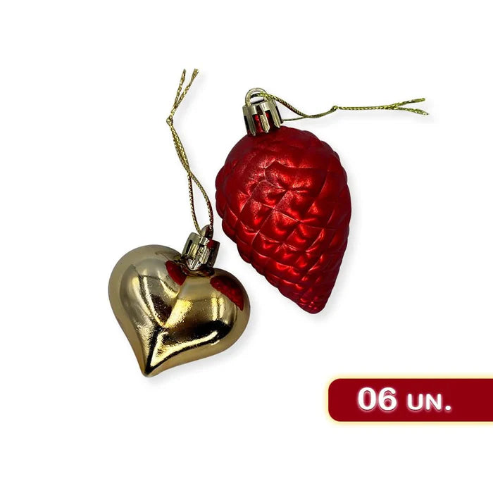 Conjunto Completo de Enfeites de Natal - Bolas e Estrelas em Tons Dourados e Vermelhos