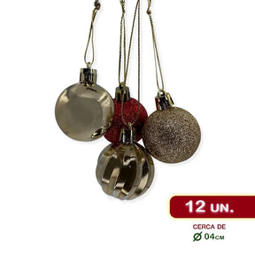 Conjunto Completo de Enfeites de Natal - Bolas e Estrelas em Tons Dourados e Vermelhos